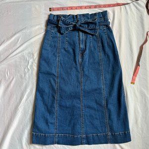 Madewell High Waisted Paperbag Midi Denim Skirt